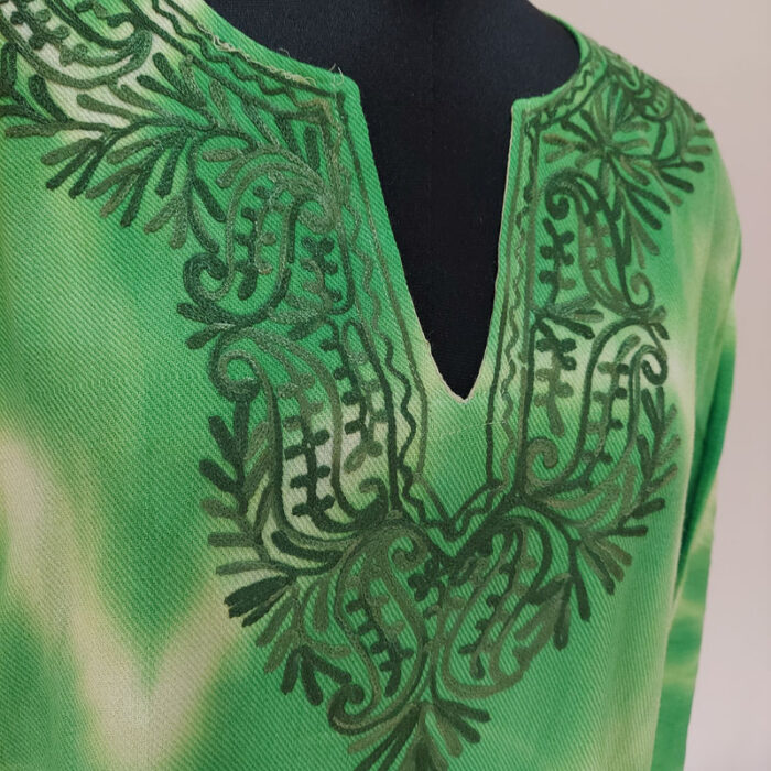 Green Tie Dye Cashmilon Aari Pheran - Image 4