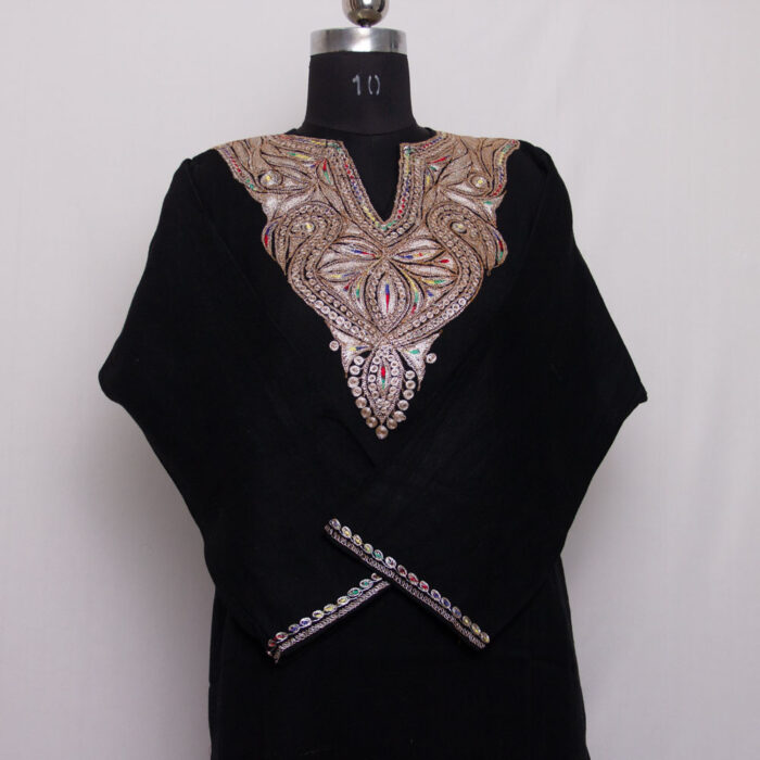 Black Raffal Kashmiri Tilla Pheran