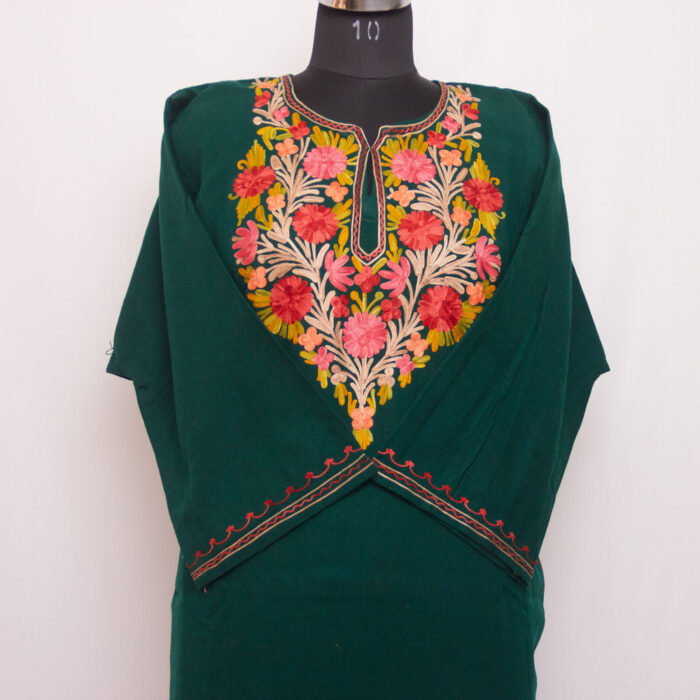 Dark Green Aari Cashmilon Pheran
