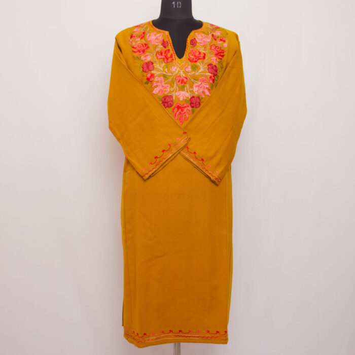 Mustard Fine Aari Cashmilon Pheran - Image 2