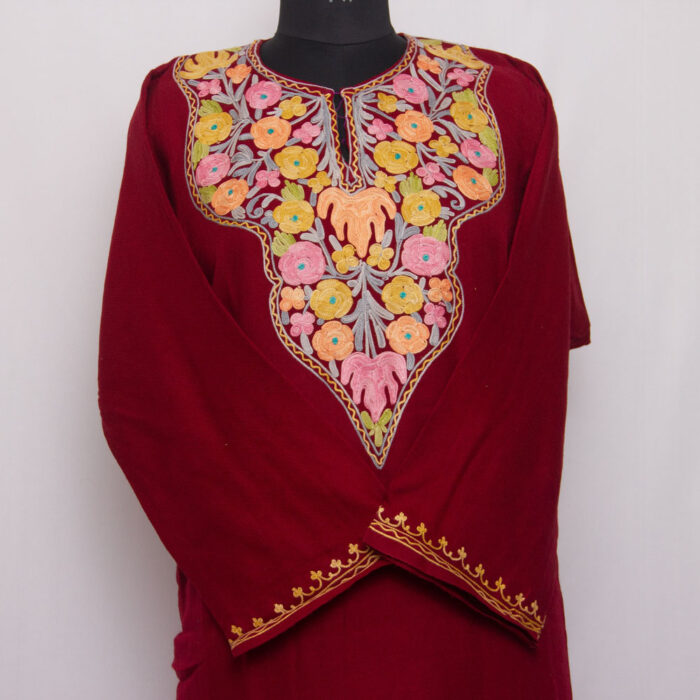 Maroon Aari Cashmilon Pheran