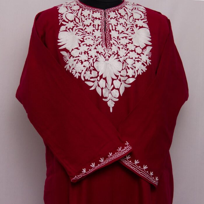 Maroon Cashmilon Aari Pheran