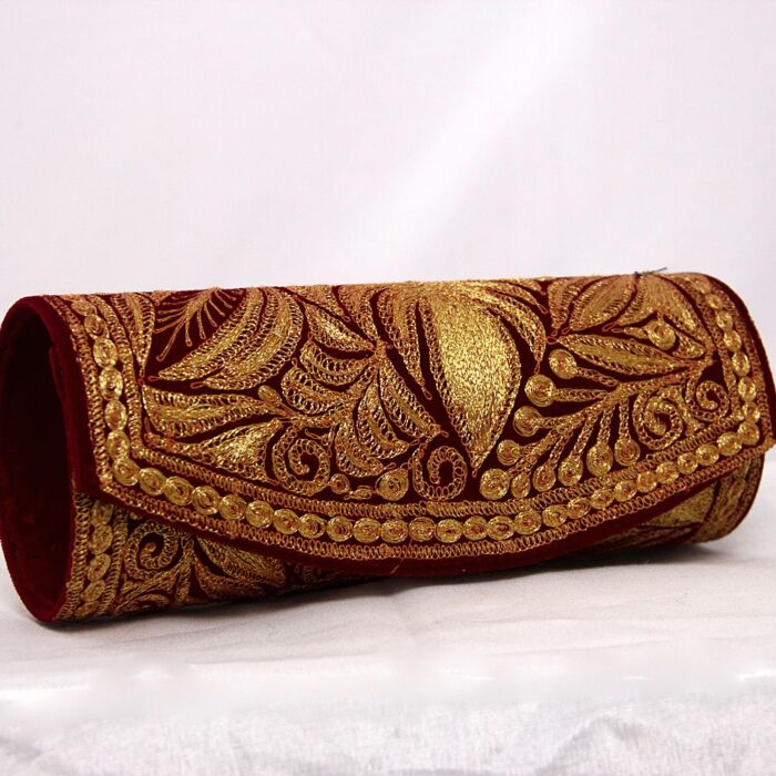Maroon Clutch With Golden Tilla Work