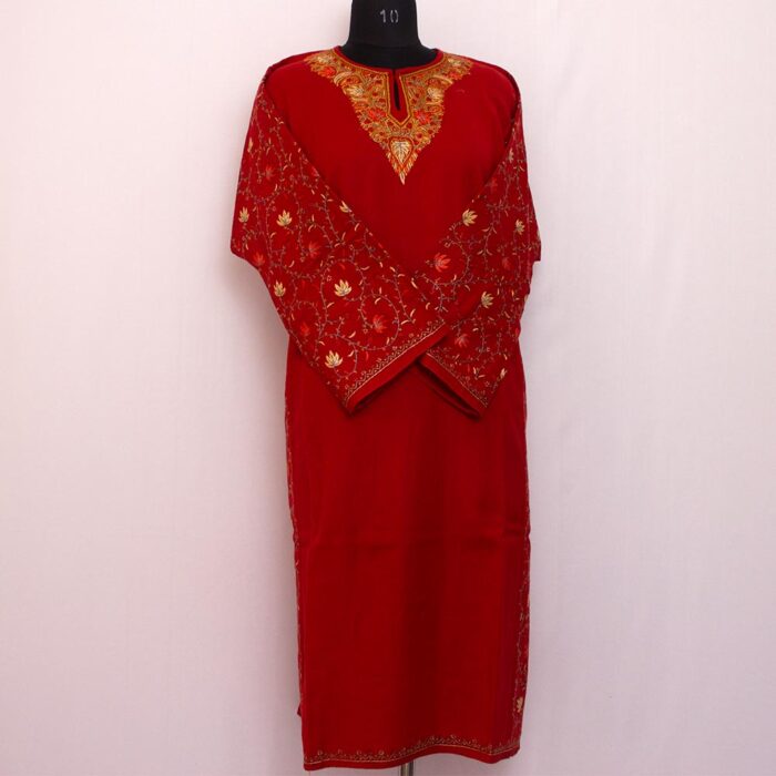 Maroon Sozni Handwork Raffal Pheran - Image 2