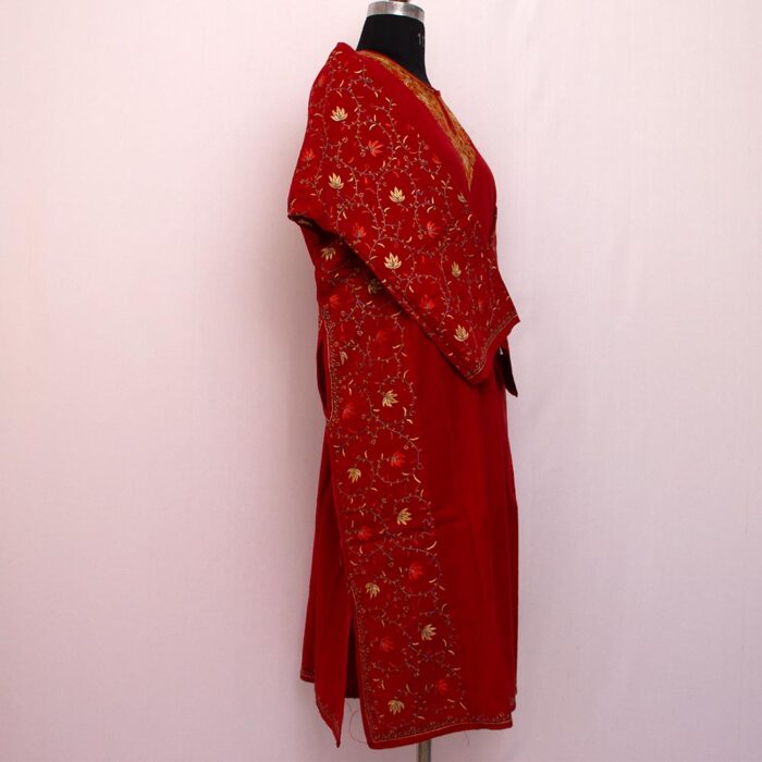Maroon Sozni Handwork Raffal Pheran - Image 3