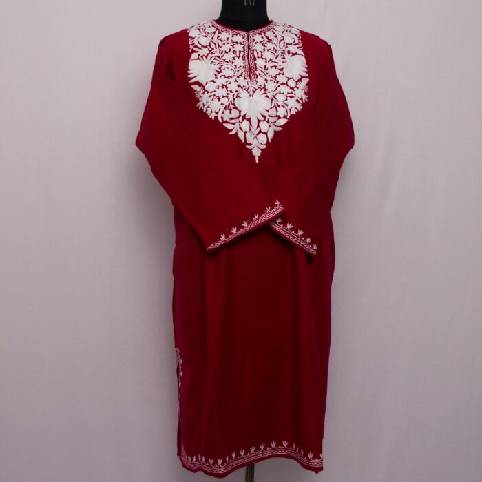 Maroon Cashmilon Aari Pheran - Image 2