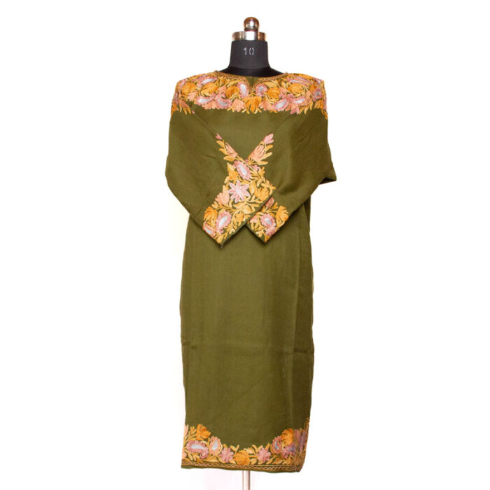 Mehndi Green Aari Zari Embroidered Raffal Phiran - Image 2