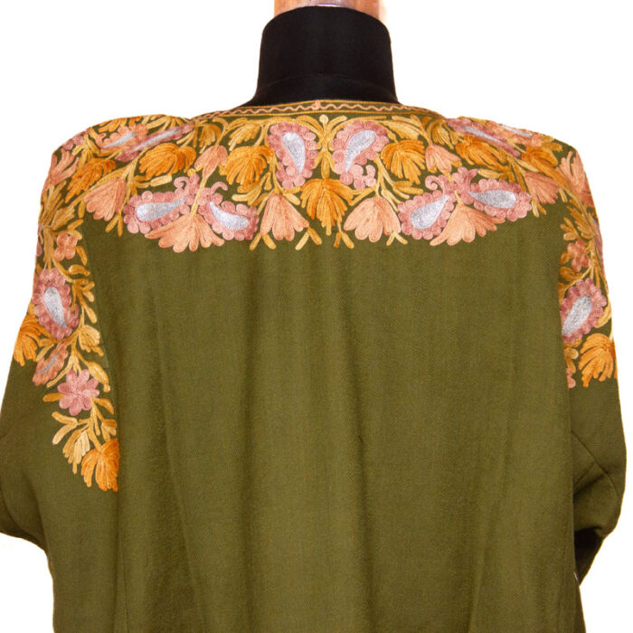 Mehndi Green Aari Zari Embroidered Raffal Phiran - Image 3