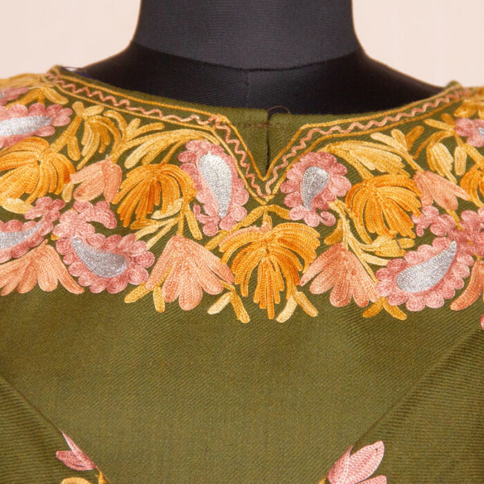 Mehndi Green Aari Zari Embroidered Raffal Phiran - Image 4