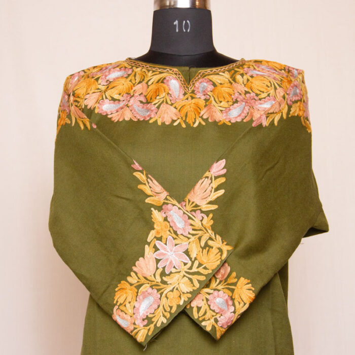 Mehndi Green Aari Zari Embroidered Raffal Phiran