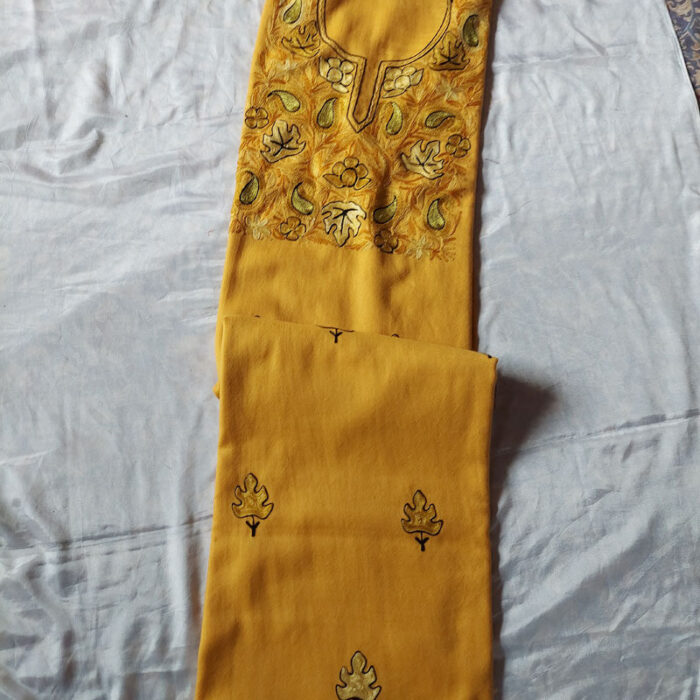 Light Mustard Pure Wool Aari 3 Pc Suit - Image 2