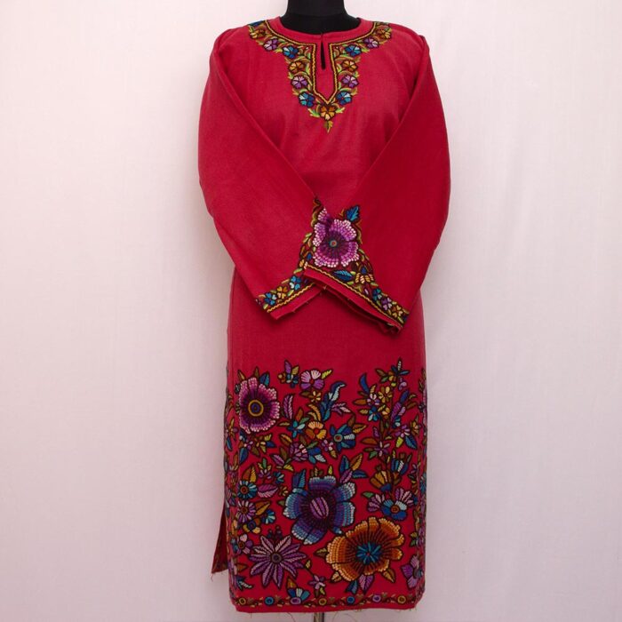 Pink Aari Handwork Raffal Pheran - Image 2