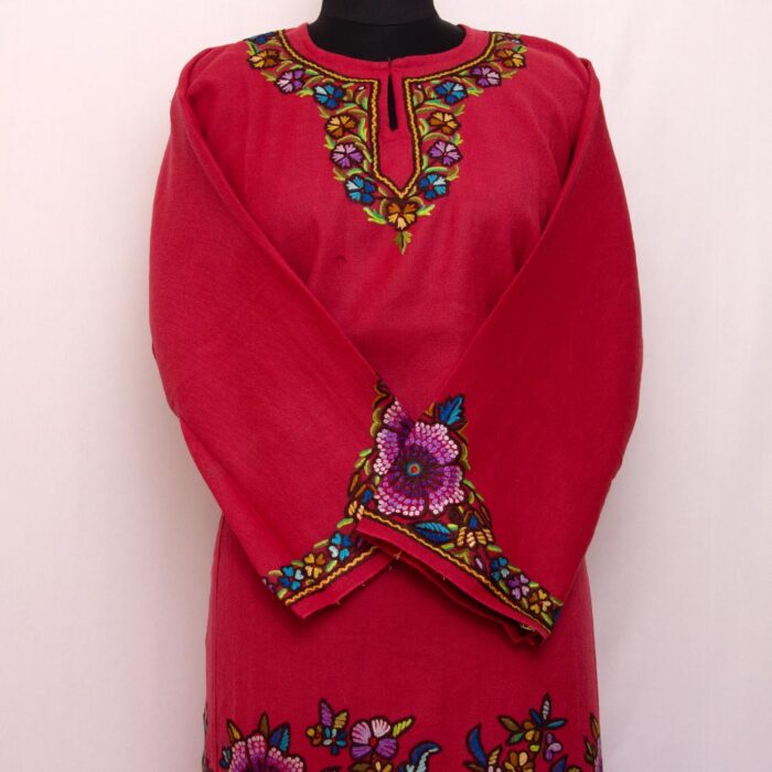 Pink Aari Handwork Raffal Pheran