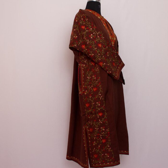 Rust Brown Handwork Sozni Raffal Pheran - Image 3