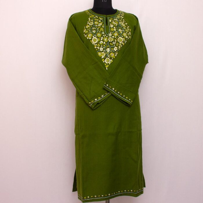Green Paper Mache Sozni Handwork Raffal Pheran - Image 2