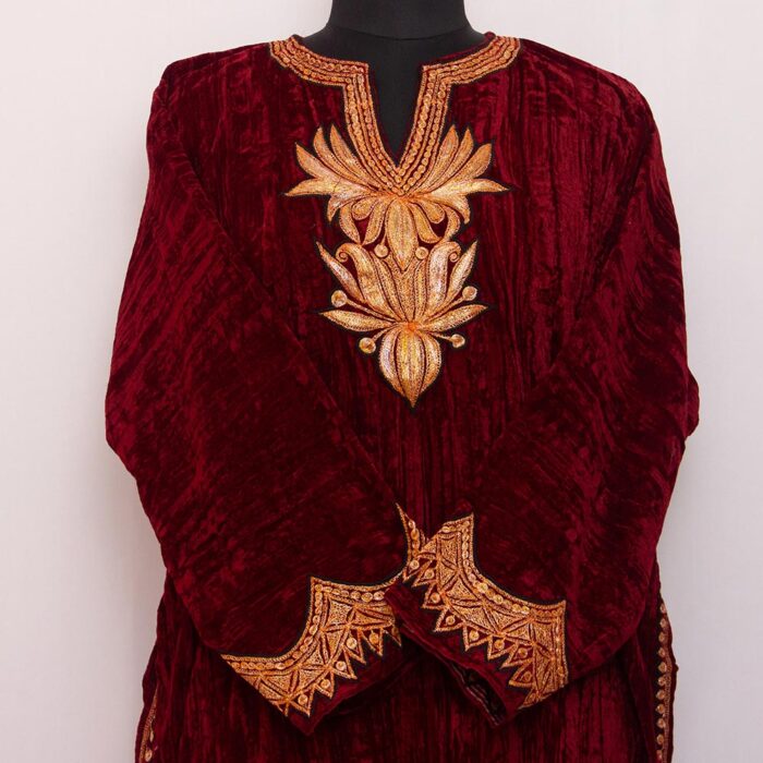 Maroon Wine Crush Velvet Tilla Pheran