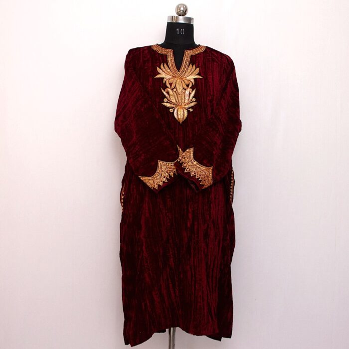 Maroon Wine Crush Velvet Tilla Pheran - Image 2