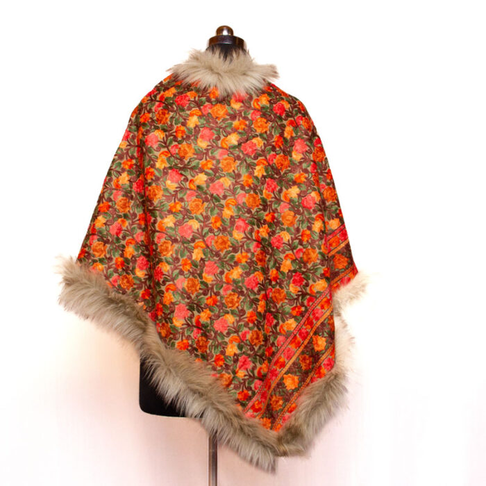 White Fur Aari Embroidery Poncho