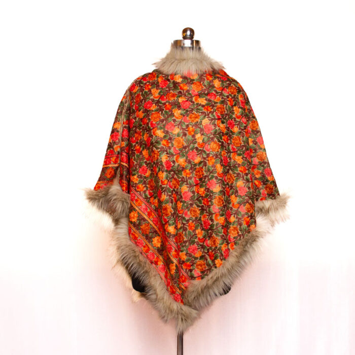 White Fur Aari Embroidery Poncho - Image 3