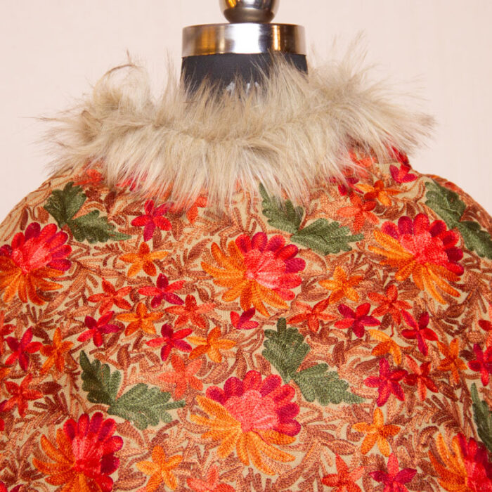 Floral Aari Embroidery Fur Poncho - Image 3