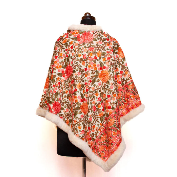 White Aari Embroidery Fur Poncho - Image 2