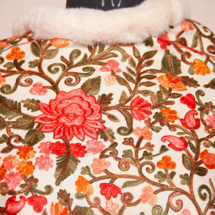 White Aari Embroidery Fur Poncho - Image 3