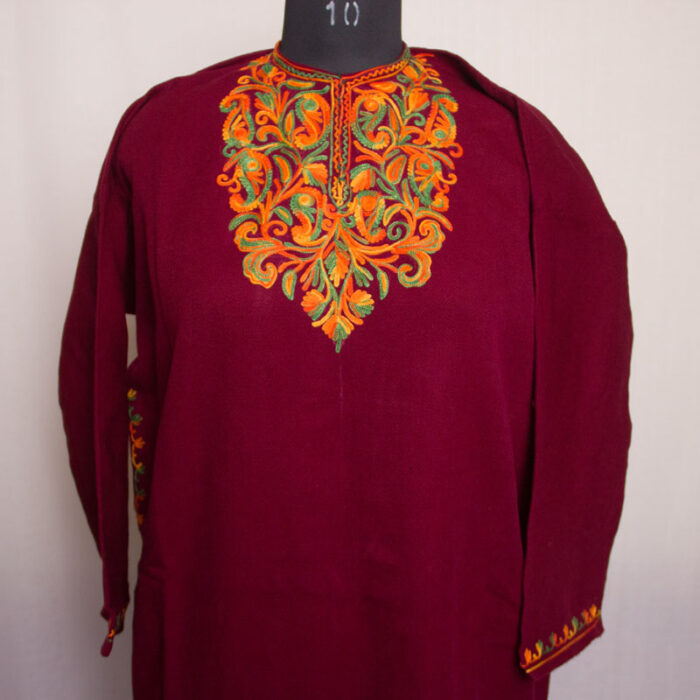 Maroon Cashmilon Aari Pheran L40