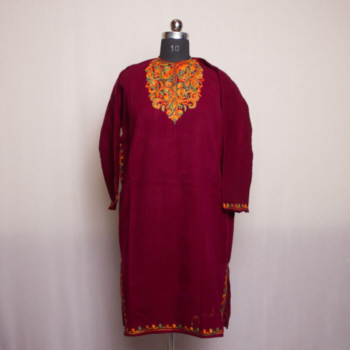 Maroon Cashmilon Aari Pheran L40 - Image 3