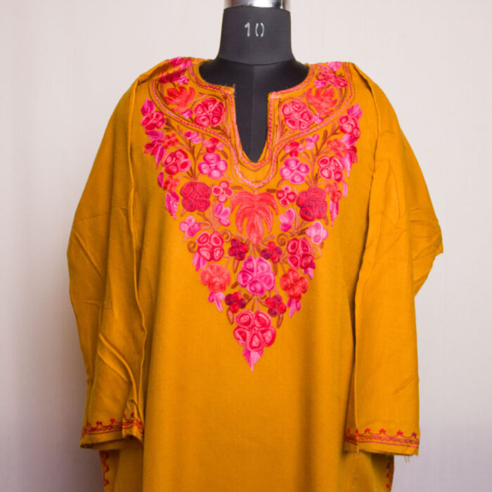 Mustard Cashmilon Aari Pheran with Pant - Image 2