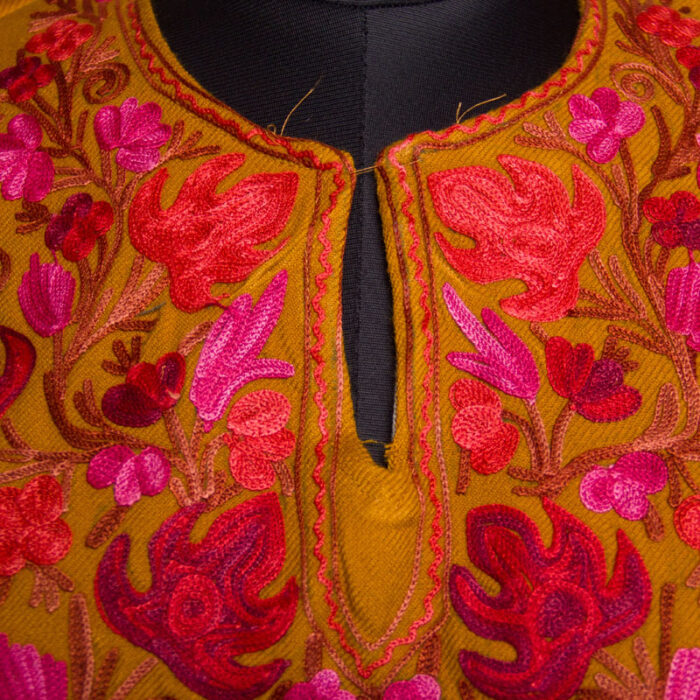Pretty Mustard Cashmilon Aari Pheran with Pant - Image 3