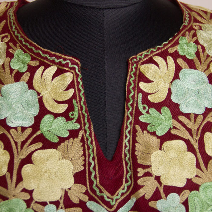 Fine Maroon Cashmilon Aari Pheran with Pant - Image 3