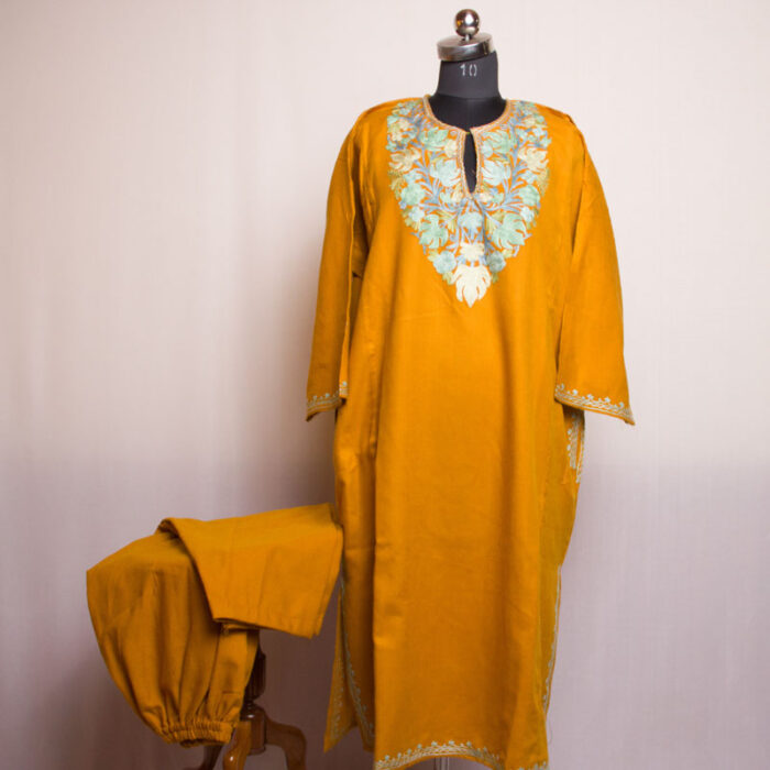 Maroon Cashmilon Chinari Aari Pheran with Pant