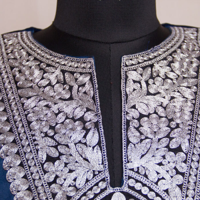 Dark Blue Velvet Tilla Pheran with Pant - Image 3