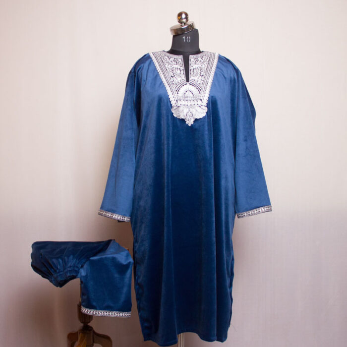 Dark Blue Velvet Tilla Pheran with Pant