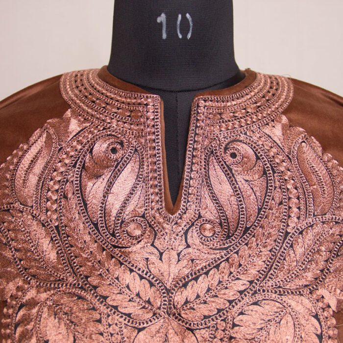 Chocolate Color Fine Velvet Tilla Pheran with Pant - Image 3