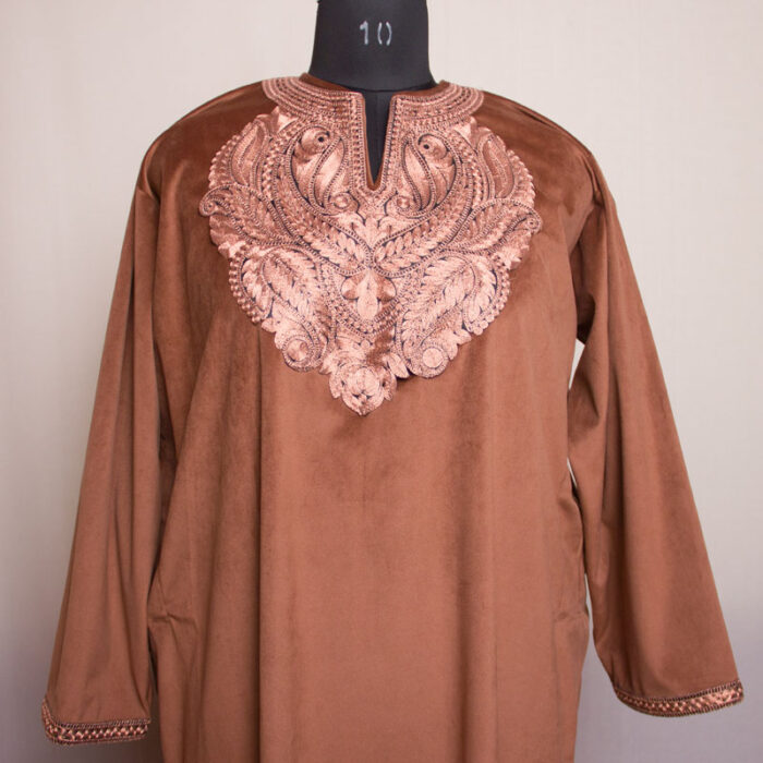 Chocolate Color Fine Velvet Tilla Pheran with Pant - Image 2