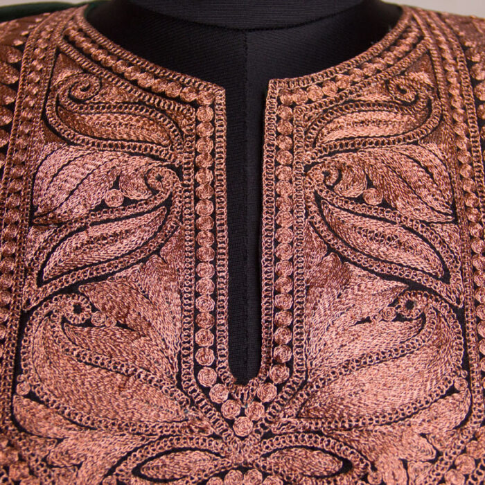 Dark Green Velvet Tilla Pheran with Pant - Image 3