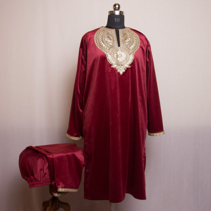 Maroon Velvet Tilla Pheran with Pant