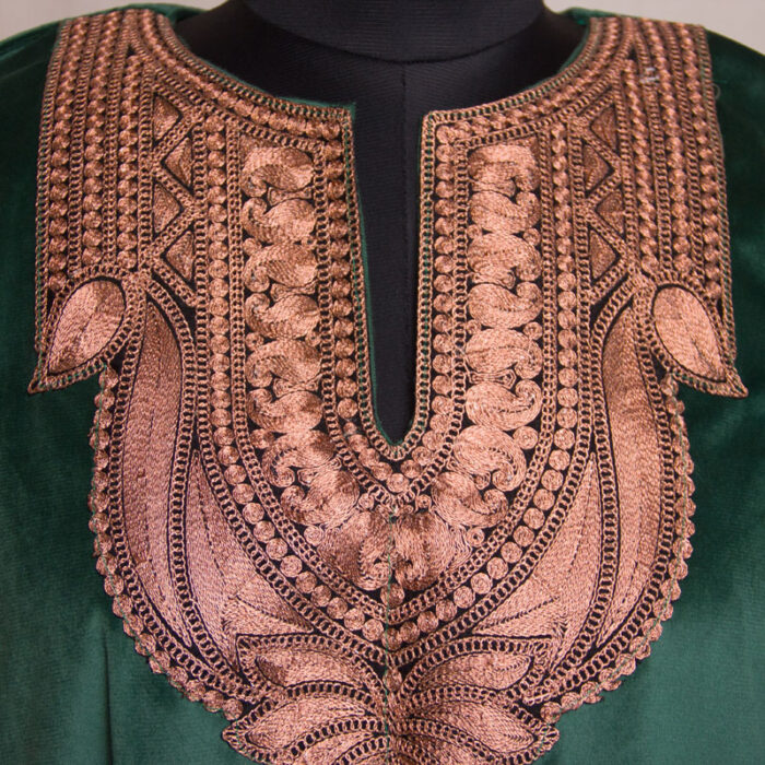 Dark Green Fine Velvet Tilla Pheran with Pant - Image 3
