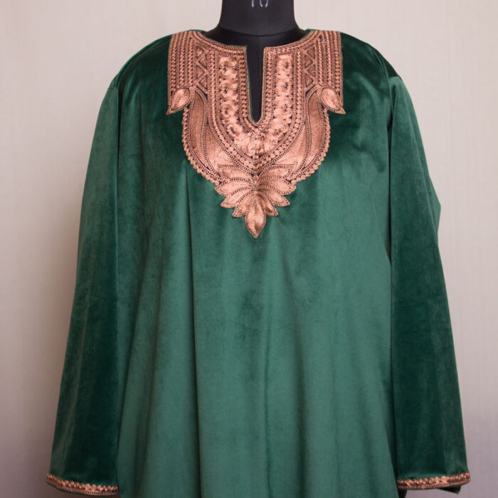 Dark Green Fine Velvet Tilla Pheran with Pant - Image 2