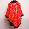 Red Aari Embroidery Poncho with Fur