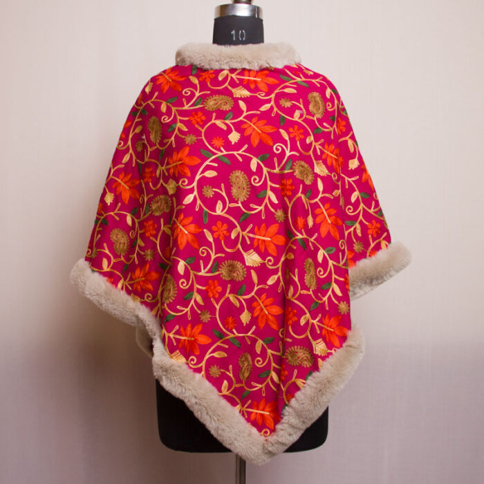 Pink Aari Embroidery Poncho