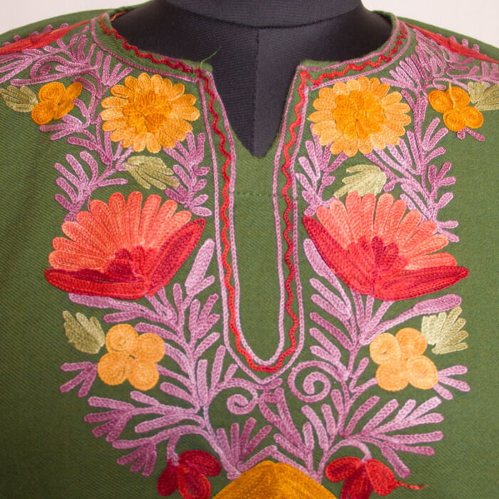Green Raffal Pheran with Aari Work on Arms Aswell - Image 3