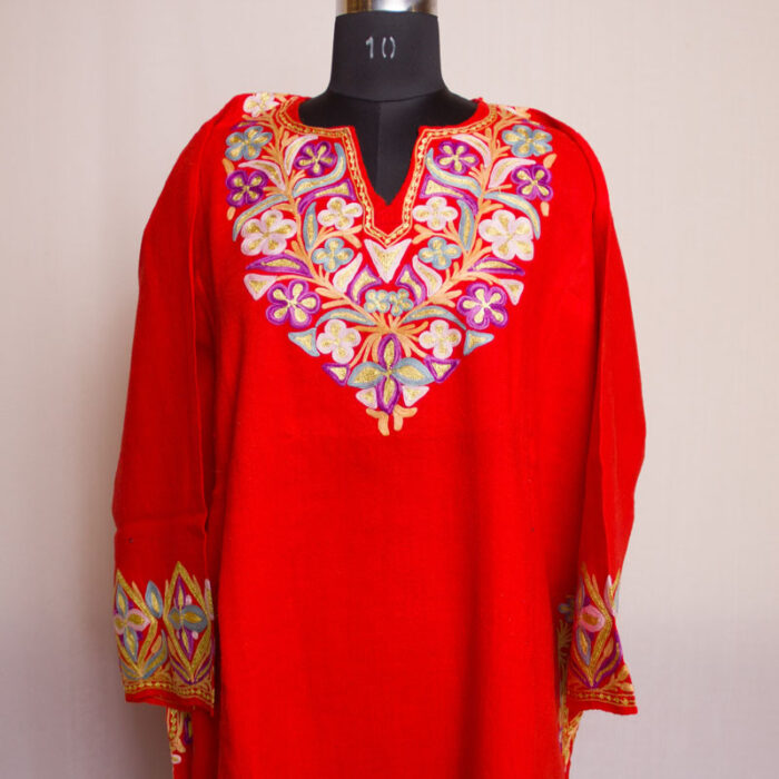 Red Aari Zari Raffal Pheran