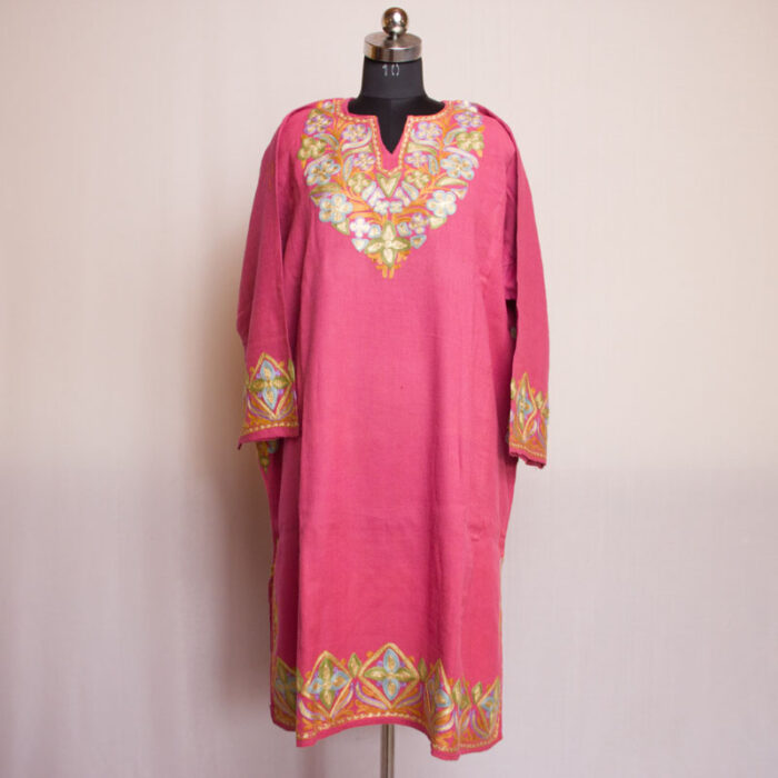 Pink Aari Zari Raffal Pheran - Image 2