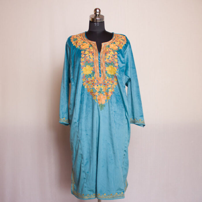 Sky Blue Velvet Aari Pheran - Image 2