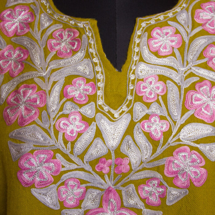 Mehndi Green Aari Zari Raffal Pheran - Image 4