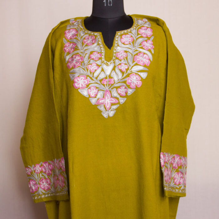 Mehndi Green Aari Zari Raffal Pheran
