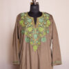 Light Fawn Velvet Green Aari Pheran