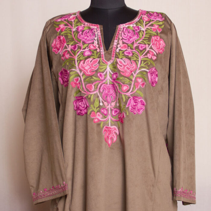 Light Fawn Velvet Aari Pheran